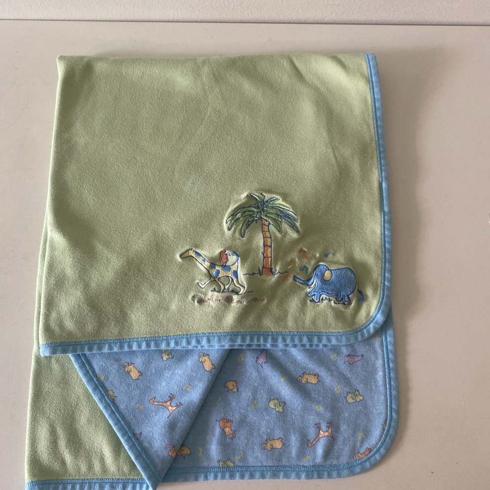Carter's John Lennon Baby Blanket Blue Green Musical Animal Parade 2002 Vintage
